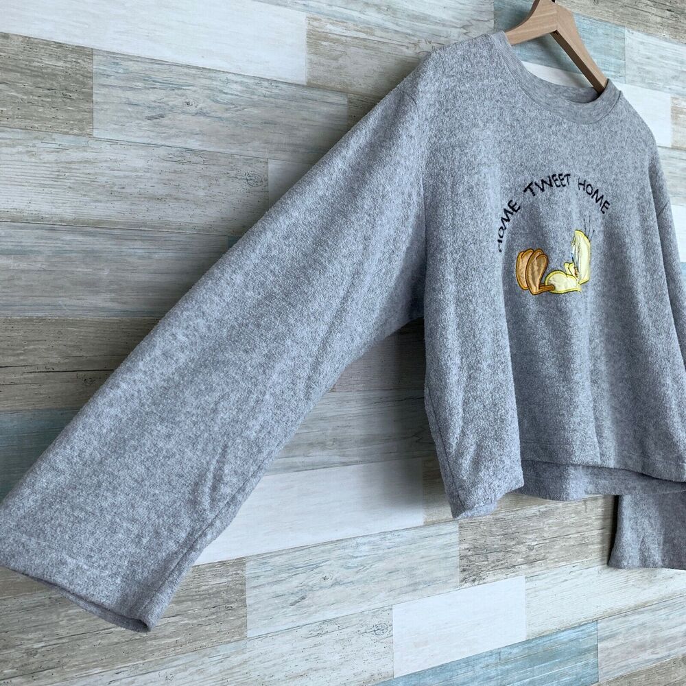 Looney Tunes Tweety Bird Boxy Terry Sweatshirt Gray Relaxed Fit Lounge Womens XL - Picture 4 of 8